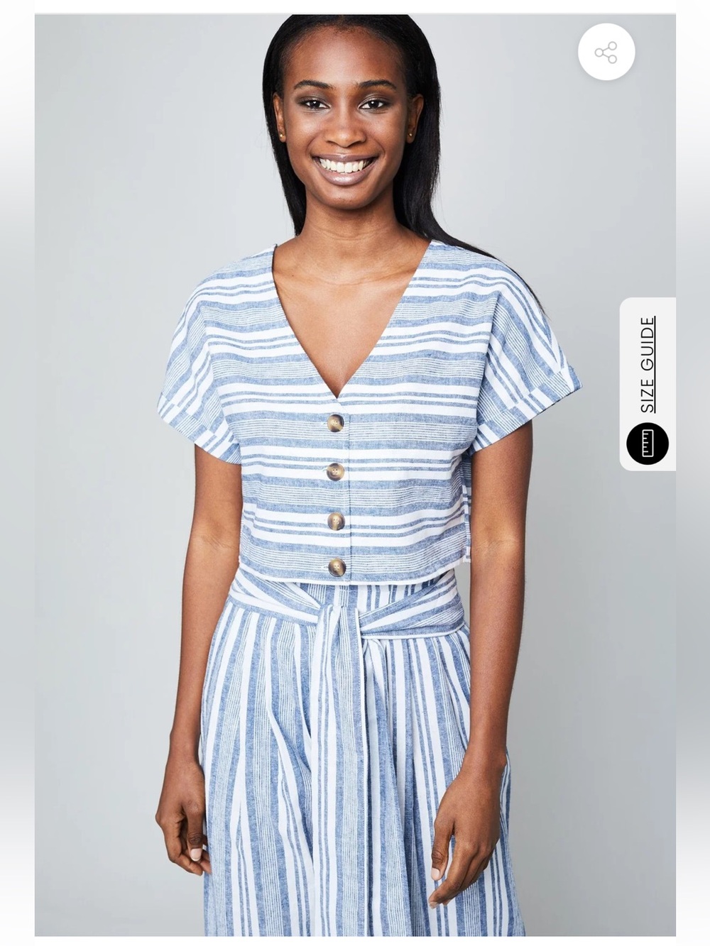 SHEMIAH CROP LINEN STRIPE TOP